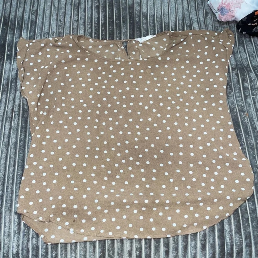 Brown and white polka dot blouse